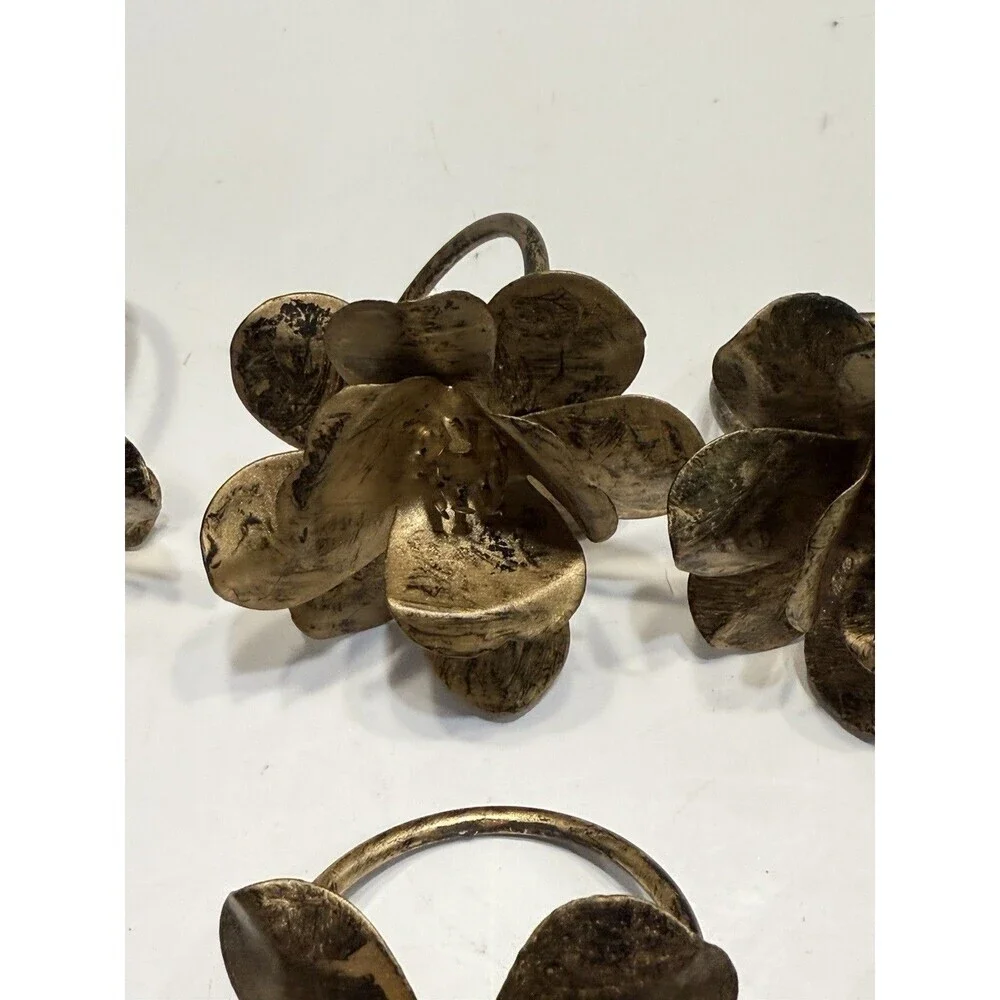 Vintage Napkin Rings Set of 12 Metal Flower Bronze Color Hand Painted Accents